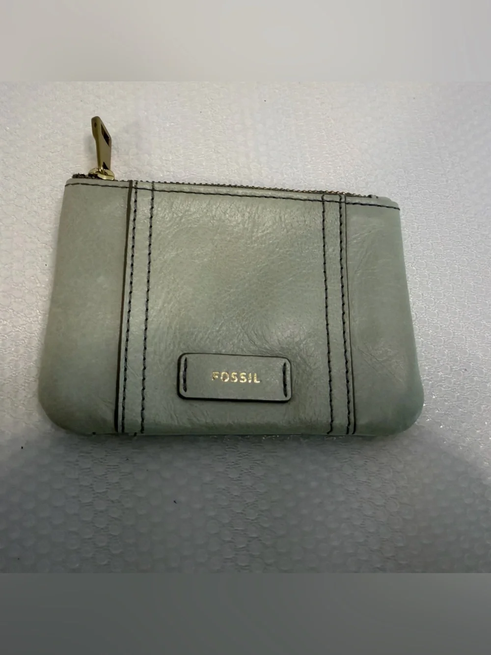 Fossil Sage Green Zip Wallet with Gold Accent